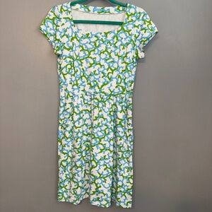 J. McLaughlin Multicolor Coral Pattern Shift Flare Short Sleeve Dress Size Small